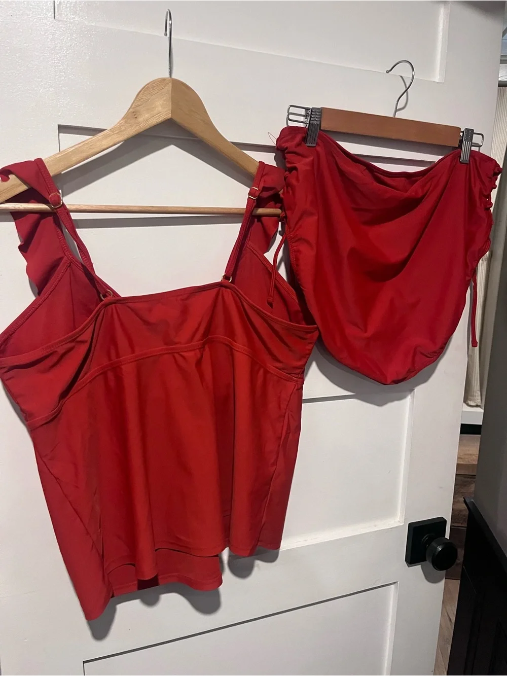 Rust color/ orange Ruffle tankini  and High-Waist Bottoms